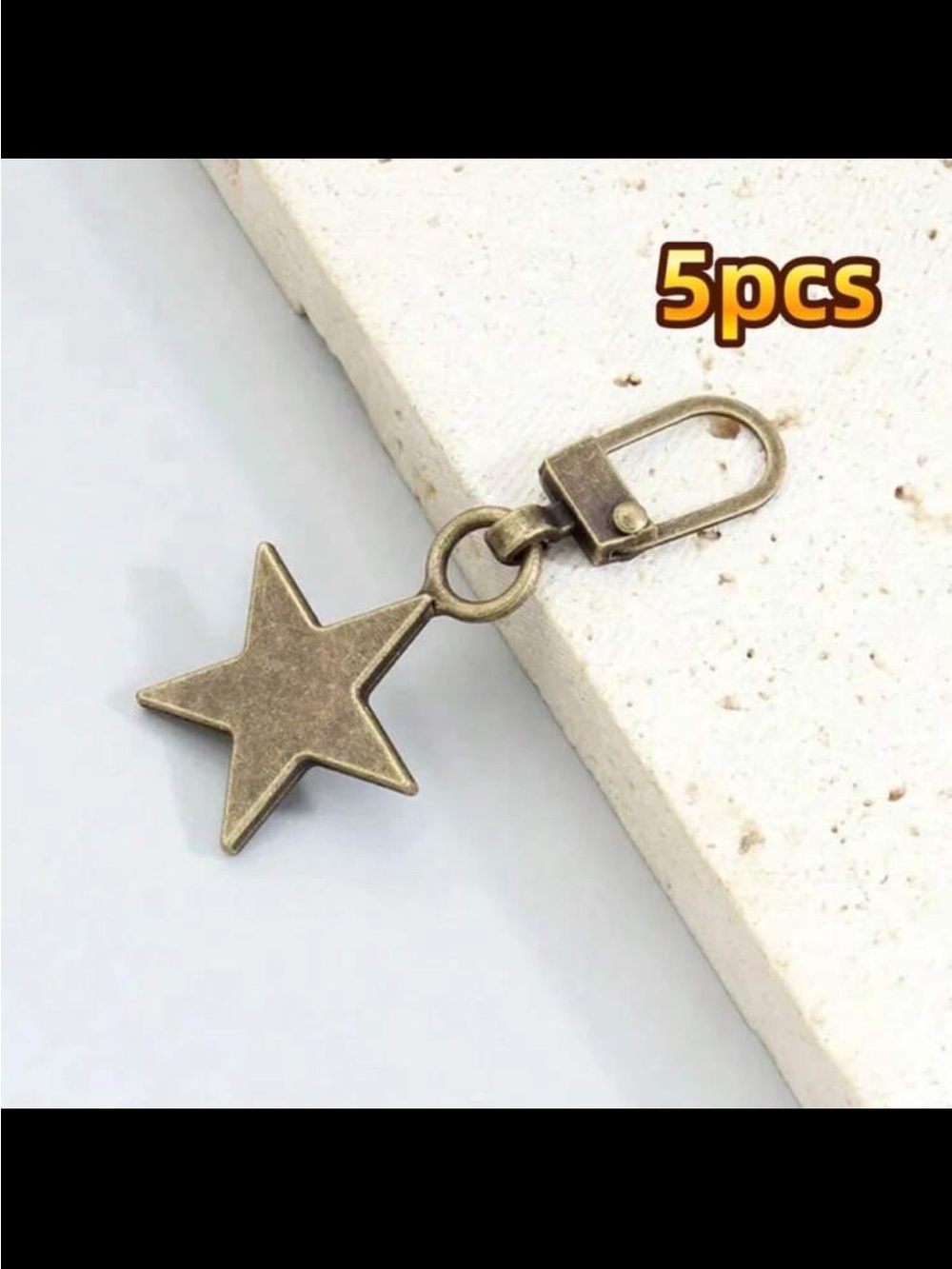 Antique Gold Star Zipper Charms / Replacements - 5pcs